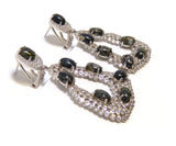 Green serpentine Simulated Diamond Bezel Set Drop Earrings , 925 Sterling Silver, Platinum