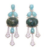 Mica Garnet & Amazonite Dangle Earrings, 925 Sterling Silver, Platinum Embraced