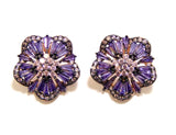 Multi-Stone Amethyst Cz Flower Stud Earrings in 925 Sterling Silver, Rose Gold Embraced