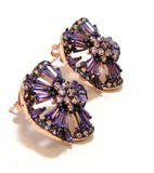 Multi-Stone Amethyst Cz Flower Stud Earrings in 925 Sterling Silver, Rose Gold Embraced
