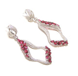 Multi-Stone Ruby Color Drop Earrings in 925 Sterling Silver, Platinum