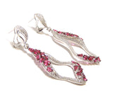 Multi-Stone Ruby Color Drop Earrings in 925 Sterling Silver, Platinum