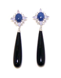 Onyx, Sodalite Classy Drop Earrings, 925 Sterling Silver,Platinum Embraced