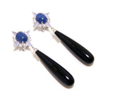 Onyx, Sodalite Classy Drop Earrings, 925 Sterling Silver,Platinum Embraced