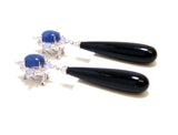 Onyx, Sodalite Classy Drop Earrings, 925 Sterling Silver,Platinum Embraced