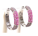 Simulated Diamond & Ruby Square Pave Cz Hoop Earrings, All Around, 925 Sterling Silver, Platinum