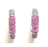 Simulated Diamond & Ruby Square Pave Cz Hoop Earrings, All Around, 925 Sterling Silver, Platinum
