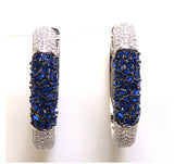 Simulated Diamond & Sapphire Square Pave Cz Hoop Earrings, All Around, 925 Sterling Silver, Platinum
