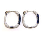 Simulated Diamond & Sapphire Square Pave Cz Hoop Earrings, All Around, 925 Sterling Silver, Platinum