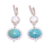 Turquoise Simulated Opal Dangle Earrings, 925 Sterling Silver