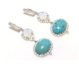 Turquoise Simulated Opal Dangle Earrings, 925 Sterling Silver