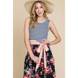 Floral Maxi Dress with Striped Casual Top
