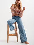 Shirred Off the Shoulder Top with Ruffle in Coral Floral
