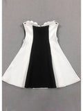 Monet Strapless Rosette Mini Dress – Black & White Sculpted Fit-And-Flare