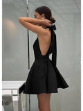 Halter Bow-Back Flare Mini Dress