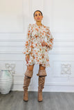 Bubble Sleeves Floral Cutout Laced Mini Dress