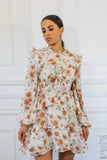 Bubble Sleeves Floral Cutout Laced Mini Dress