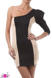 Puff sleeve color blocked one shoulder mini dress