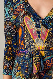 Paisley Bohemian Floral Print 3/4 Sleeves Long Maxi Dress