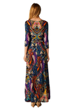 Paisley Bohemian Floral Print 3/4 Sleeves Long Maxi Dress