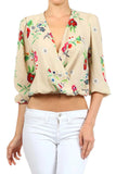 Floral Print Faux Wrap Blouse Taupe