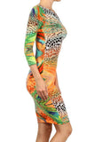 Rainbow Animal Print Body-Con Dress with a Scoop Neck Multi