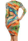 Rainbow Animal Print Body-Con Dress with a Scoop Neck Multi