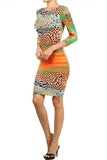 Rainbow Animal Print Body-Con Dress with a Scoop Neck Multi