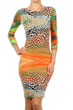 Rainbow Animal Print Body-Con Dress with a Scoop Neck Multi