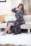 Grace Two Piece Green Floral Maxi Set with a Side Slit