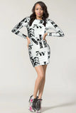 Long sleeve body hugging dress with printed letters