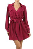 A-line wrap dress with chest pockets and a waist tie