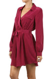 A-line wrap dress with chest pockets and a waist tie