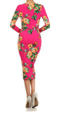 Floral Print Wrapped V neck Midi Dress with Embellished Keyring