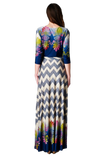 Chevron Bohemian 3/4 Sleeve Dotted Print Long Maxi Dress