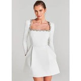 Embellished Square Neck Mini Dress