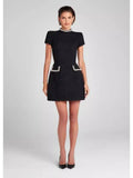 Crystal-Trim Tweed Mini Dress