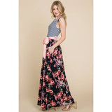 Floral Maxi Dress with Striped Casual Top