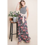 Floral Maxi Dress with Striped Casual Top
