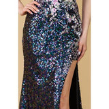 3D Floral Applique Sequin Sheath Dress