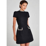 Crystal-Trim Tweed Mini Dress