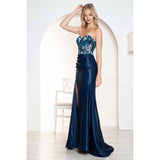 Evening Gown Features A Strapless Corset-Style Bodic