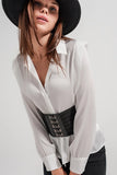 Ecru Blouse with Ruffle Details