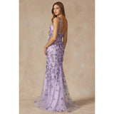 Butterfly Appliques with Low V Neck Prom Dress