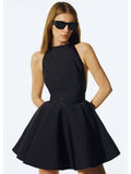 Halter Bow-Back Flare Mini Dress