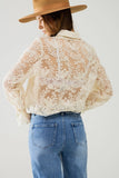 Romantic Beige Lace Shirt with Balloon Sleeves