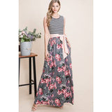 Floral Maxi Dress with Striped Casual Top