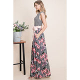 Floral Maxi Dress with Striped Casual Top