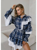 Plaid Elegance Ruffle Shirt Dress