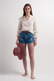 Volume Sleeve Blouse with Cuff Sleeve in Oyster